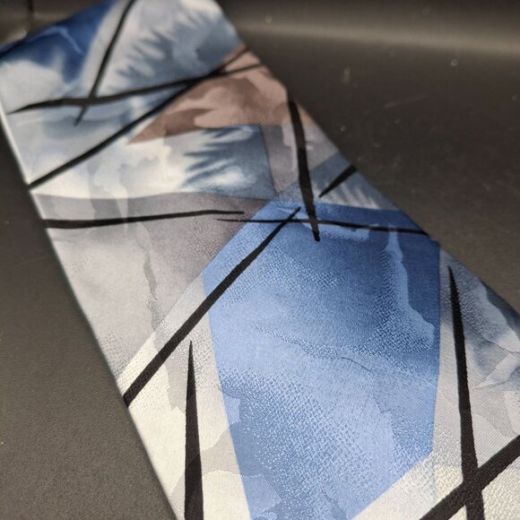 Geometric Blue & White Abstract Designer Necktie By J. Garcia Collection Fifteen - Picture 2 of 5